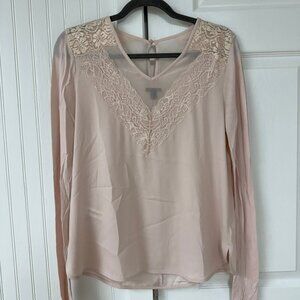 Ann Taylor Sheer Pink Lace Long Sleeve Blouse - Size Small